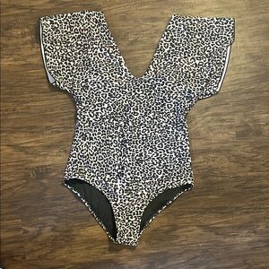Elegant Leopard Print V-Neck One Piece Swimsuit